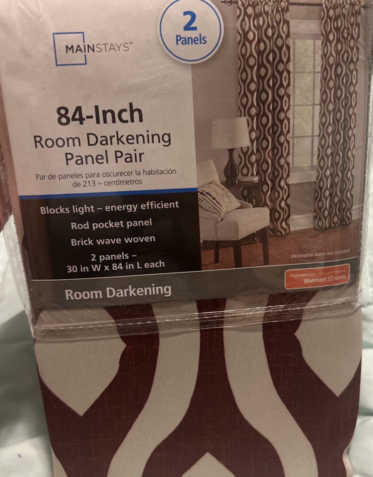 Mainstays 2 Panels 30″ x 84″ L Room Darkening Rod Pocket Brick Wave Woven