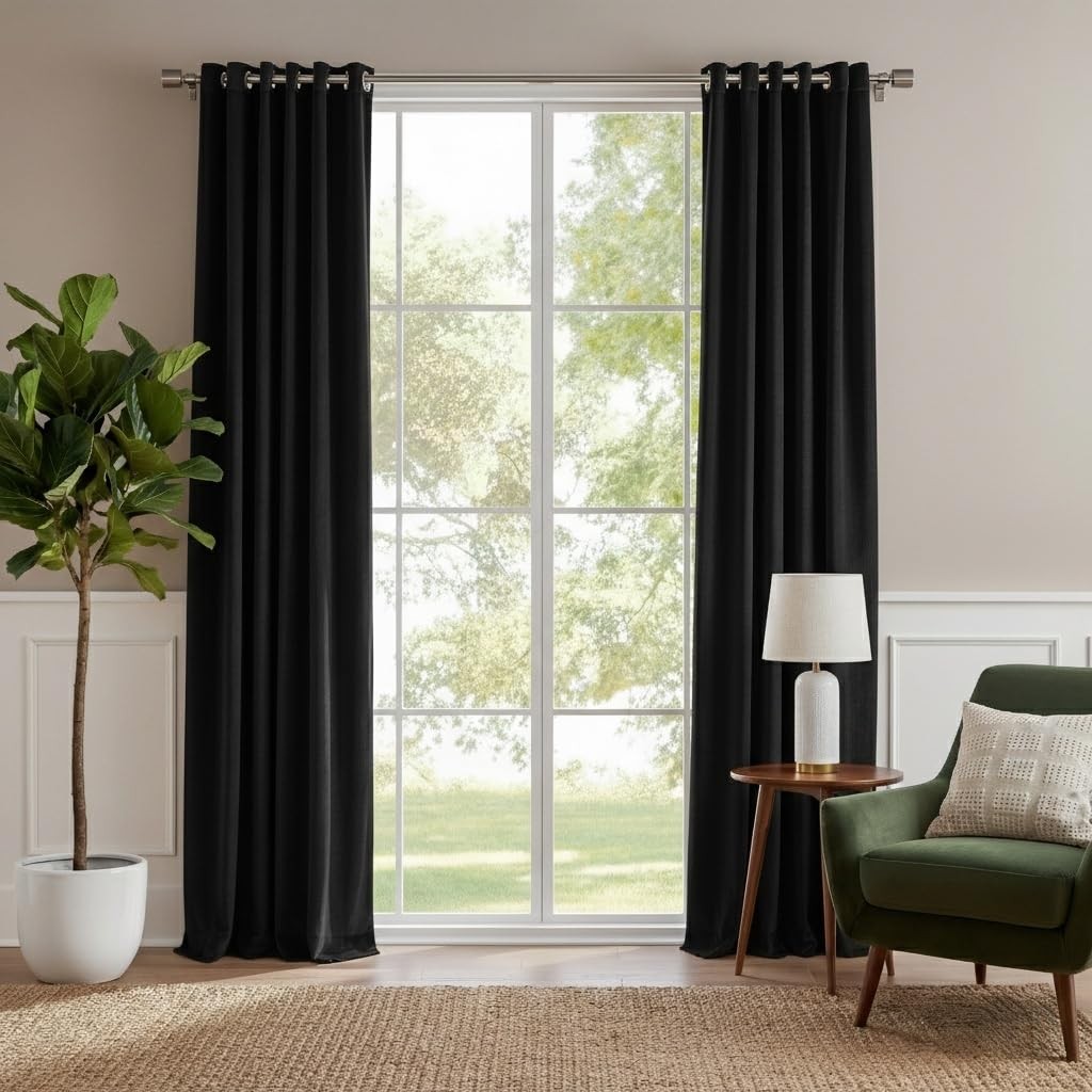 RYB HOME Black Velvet Curtains 84 inches Long 52″W x 84″L (Pack of 2),