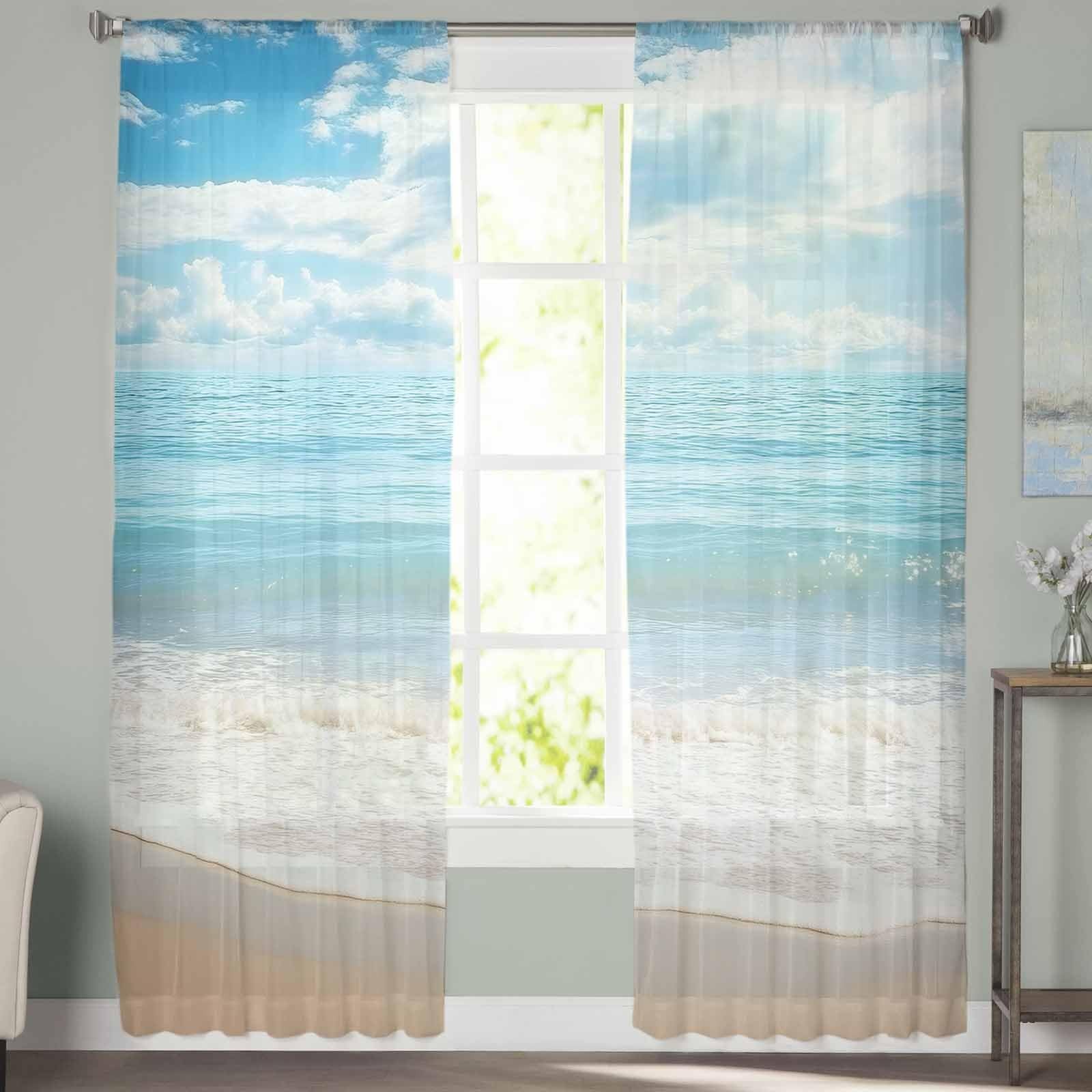 Tropical Ocean Beach Sheer Curtains 63″ – 2 Panels for Living Room/Bedroom, Semi