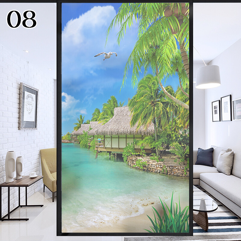 Frosted Window Film Decorative Seaside Beach Glass Stickers Static US