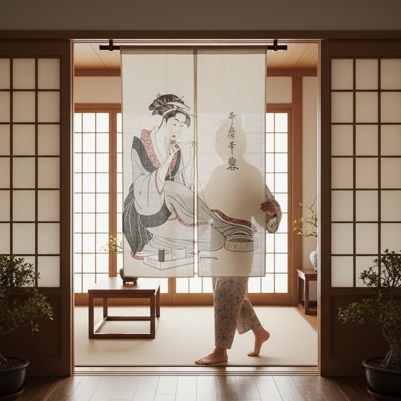 Japanese Noren Curtain Ukiyo-e Woman Kimono Doorway Tapestry Made in Japan New