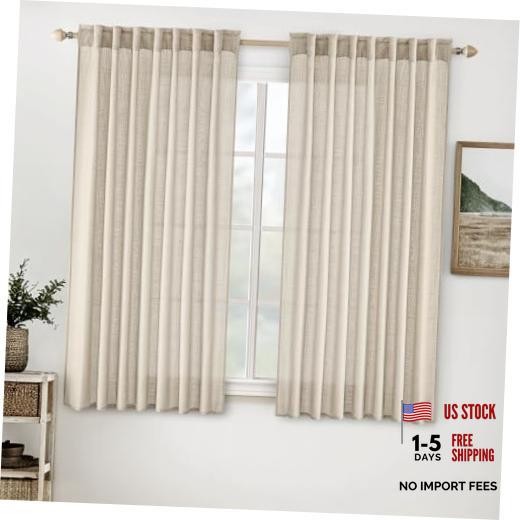 Linen Curtains 45″ Length 2 Panels for 52″W x 45″L (Pack of 2) Beige