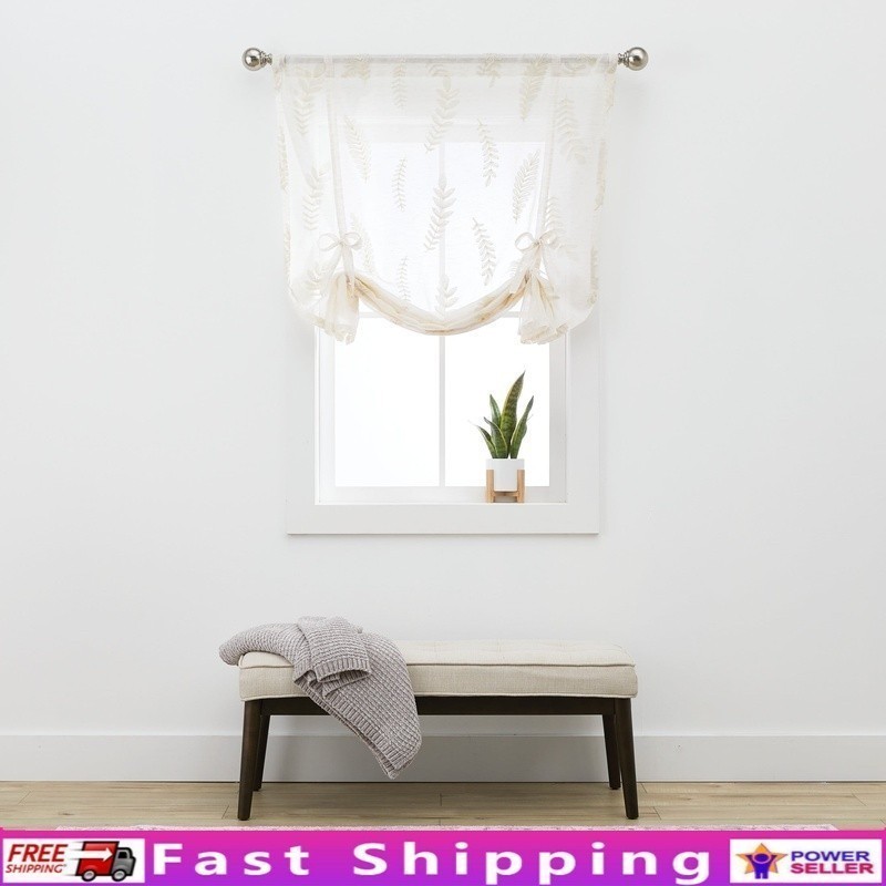 Embroidered Botanical Sheer Balloon Shade Single Curtain Indoor Home Décor New