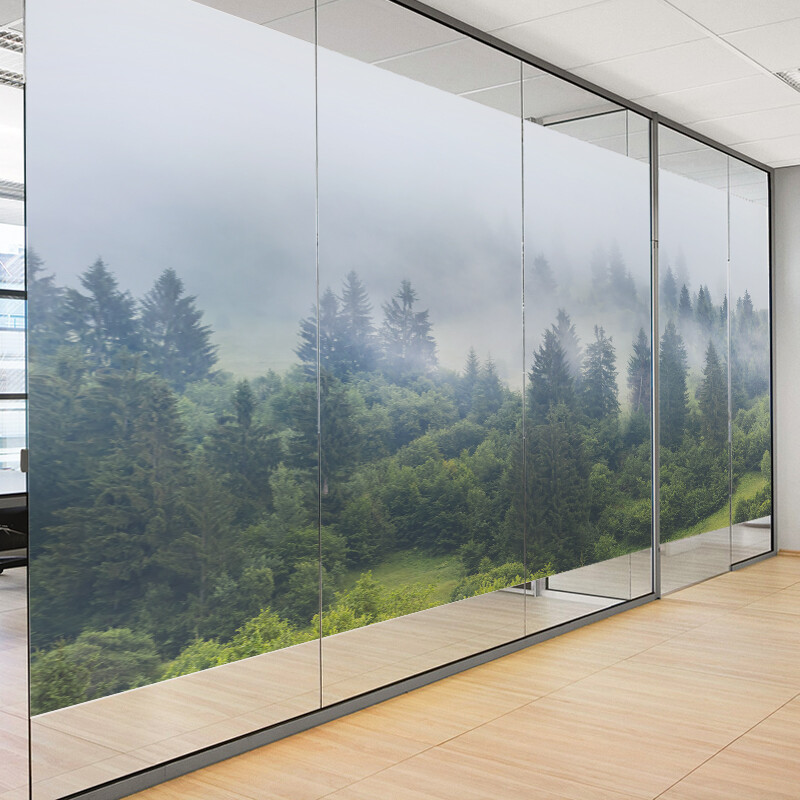 1x Frosted Window Film Privacy Film Static Cling Glass Sticker 3D Forest Scenery