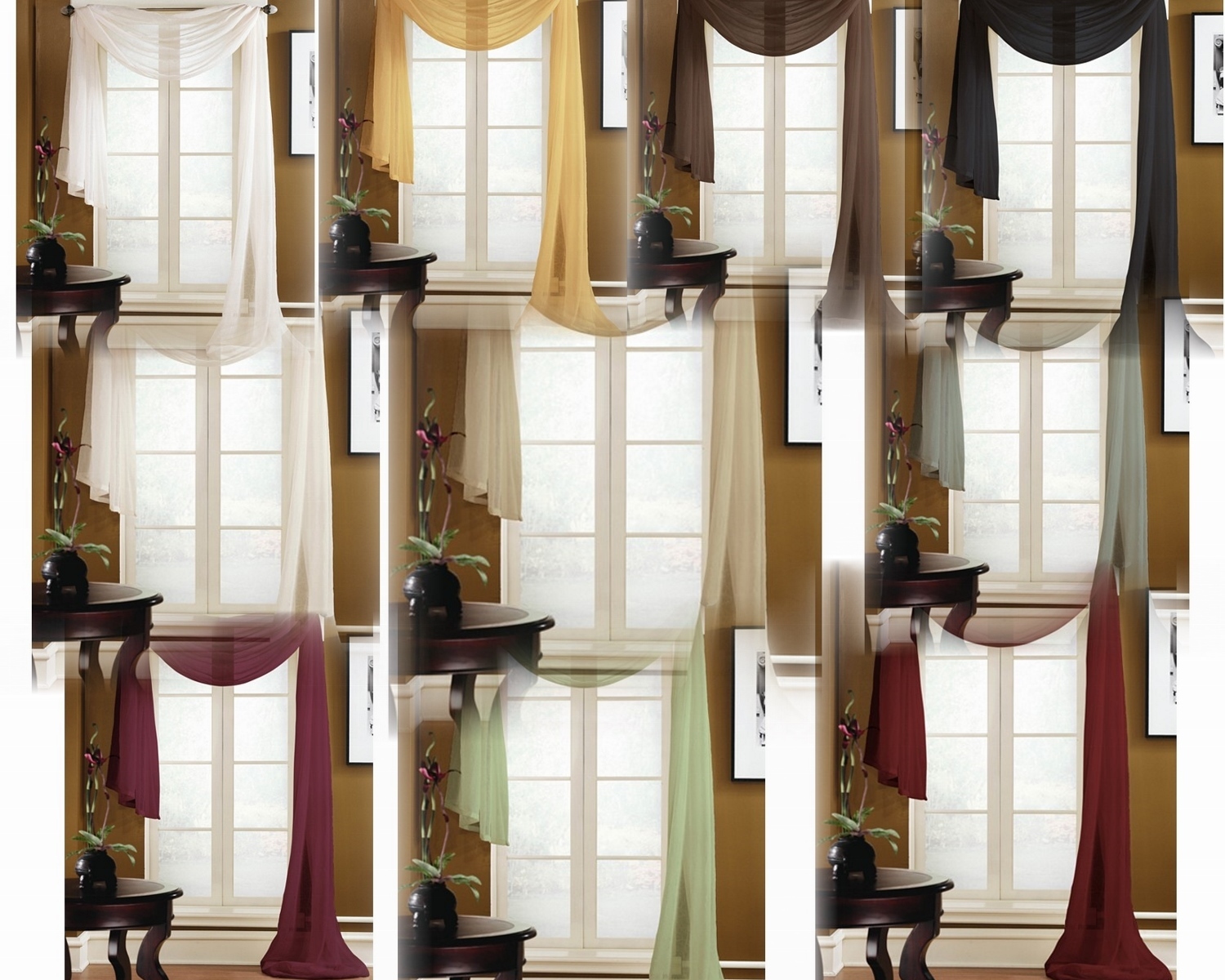 1 PC SCARF VALANCE TOPPER CASCADING VOILE SHEER FABRIC 35″-37″ WIDE X 216″ LONG