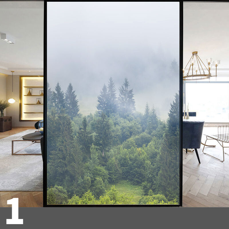 1x Frosted Window Film Privacy Film Static Cling Glass Sticker 3D Forest Scenery