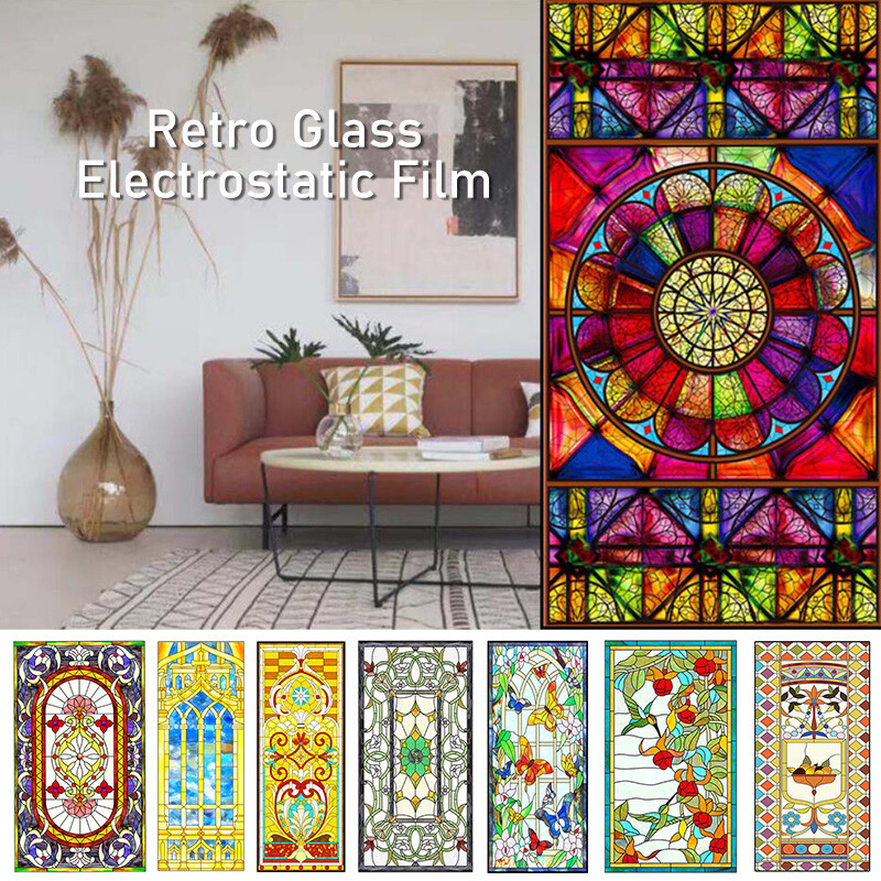 Retro Luxury Static Stained Window Film Church Balcony Window Decor NEW