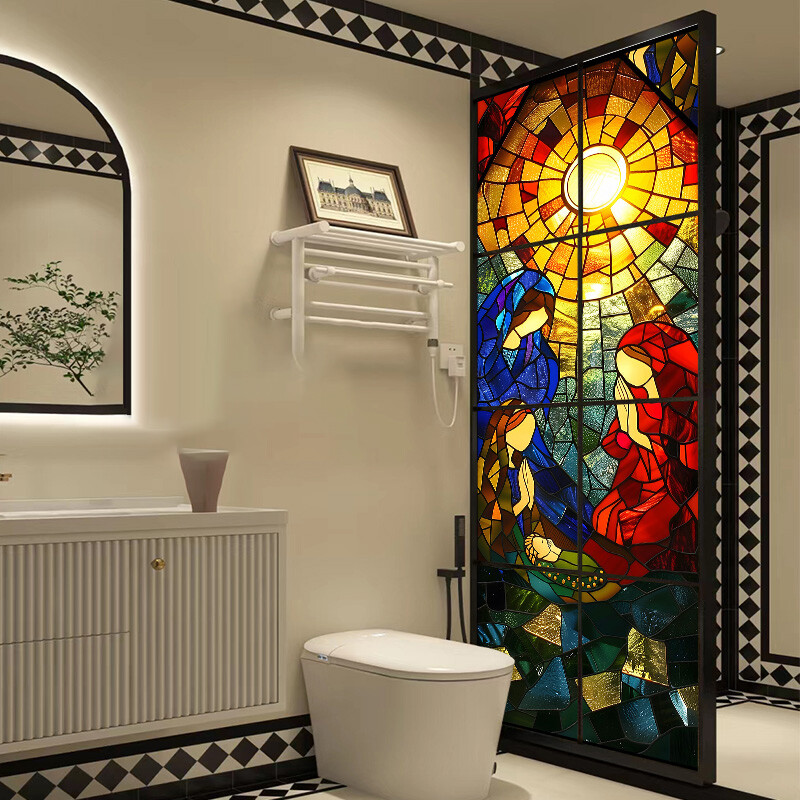 Retro Stained Glass Window Film Privacy Self-Adhesive Window Sticker Frosted NEW