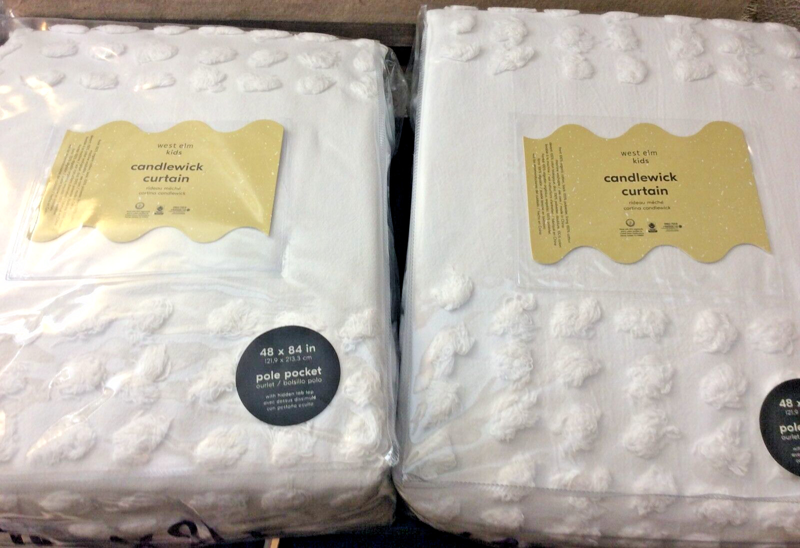 West Elm Kids Two (2) Candlewick Blackout Curtains 48×84 White NWT! Organic