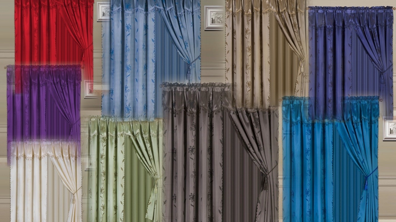 4PC ELEGANT FAUX SILK LEAF PRINTED WINDOW TREATMENT CURTAIN PANEL COMPLETE SET