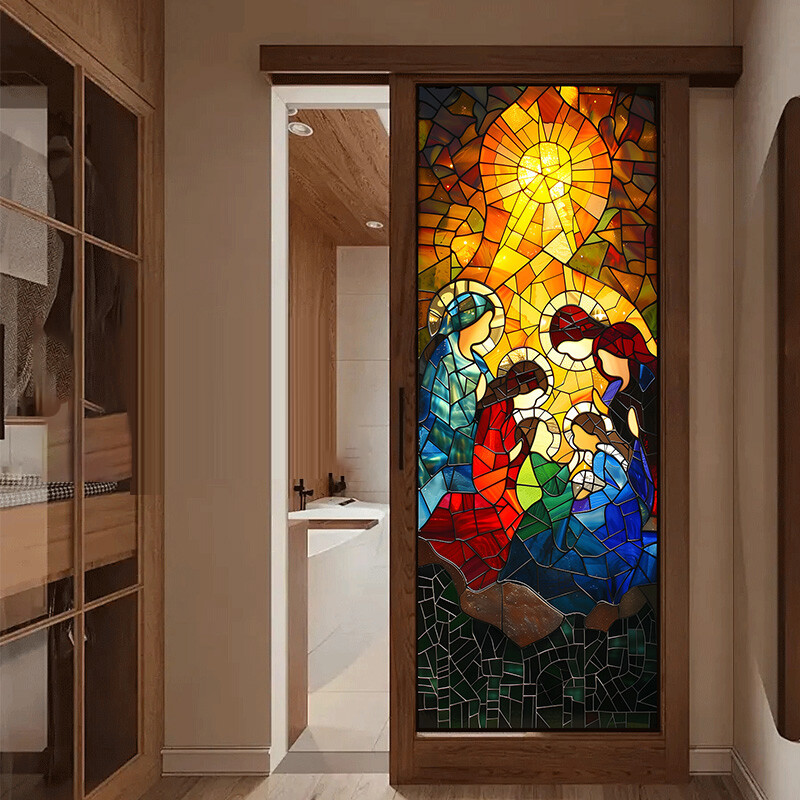 Retro Stained Glass Window Film Privacy Self-Adhesive Window Sticker Frosted NEW