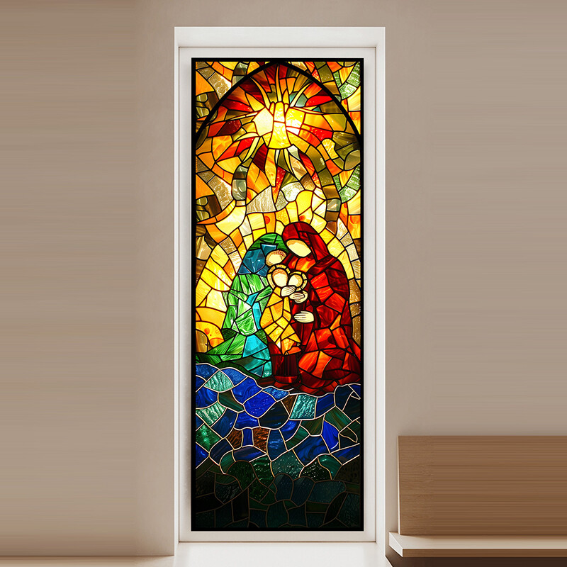 Retro Stained Glass Window Film Privacy Self-Adhesive Window Sticker Frosted NEW