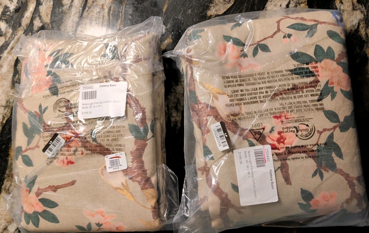 POTTERY BARN Set Of 2 Nola Printed Curtain Panels-50×96″-Green Multi-NWT