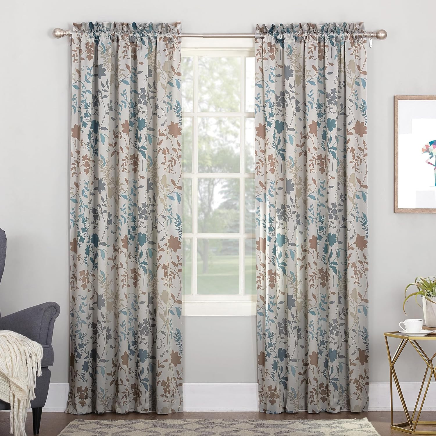 Floral Print Room Darkening Curtain Panel Energy Efficient Decor 54 X 63 Stone 2