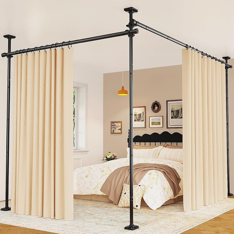 Tension Mounted Room Divider Curtain Rod Adjustable Lightweight Space Separator