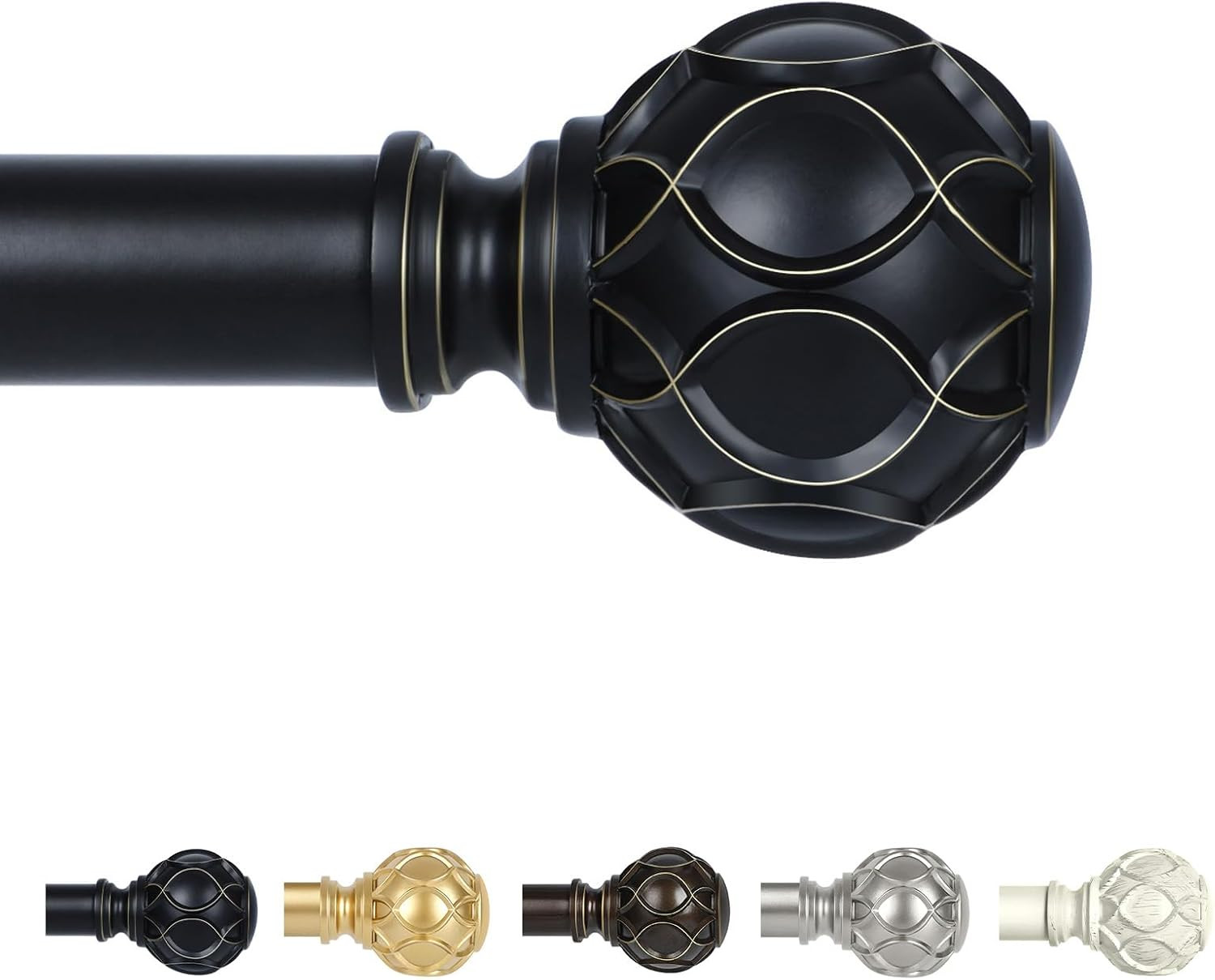Black Adjustable Curtain Rods for Windows:18-45″ Farmhouse Heavy Duty Curtain Ro