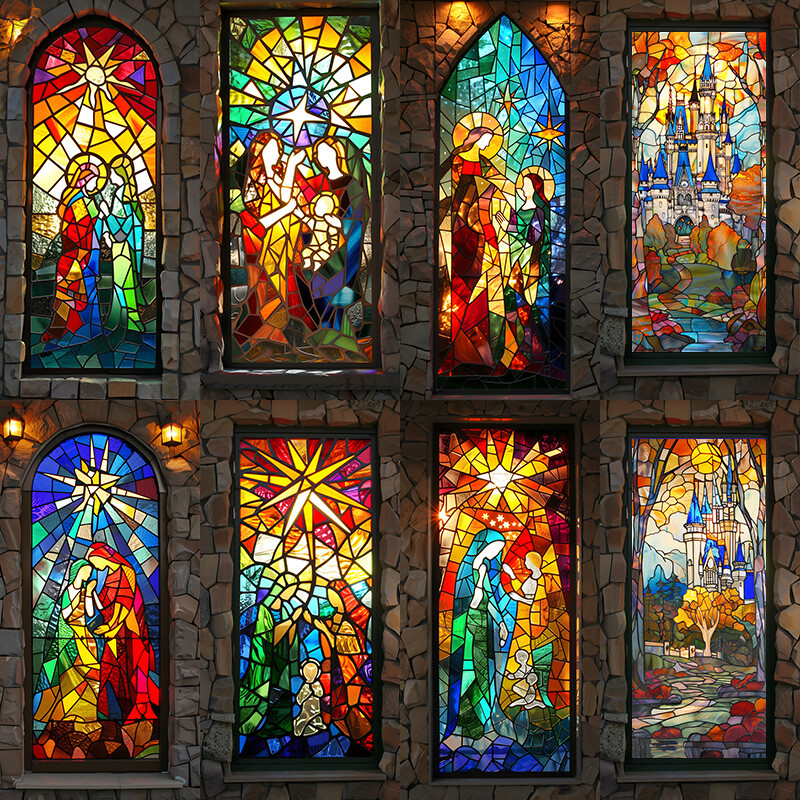 Retro Stained Glass Window Film Privacy Self-Adhesive Window Sticker Frosted NEW