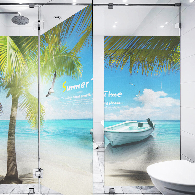 Frosted Window Film Decorative Seaside Beach Glass Stickers Static US
