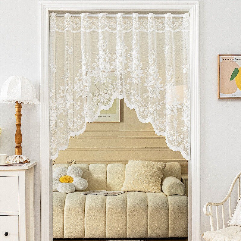 White Vintage Embroidered Sheer Lace Curtain Tier Kitchen Cafe Swag Valances