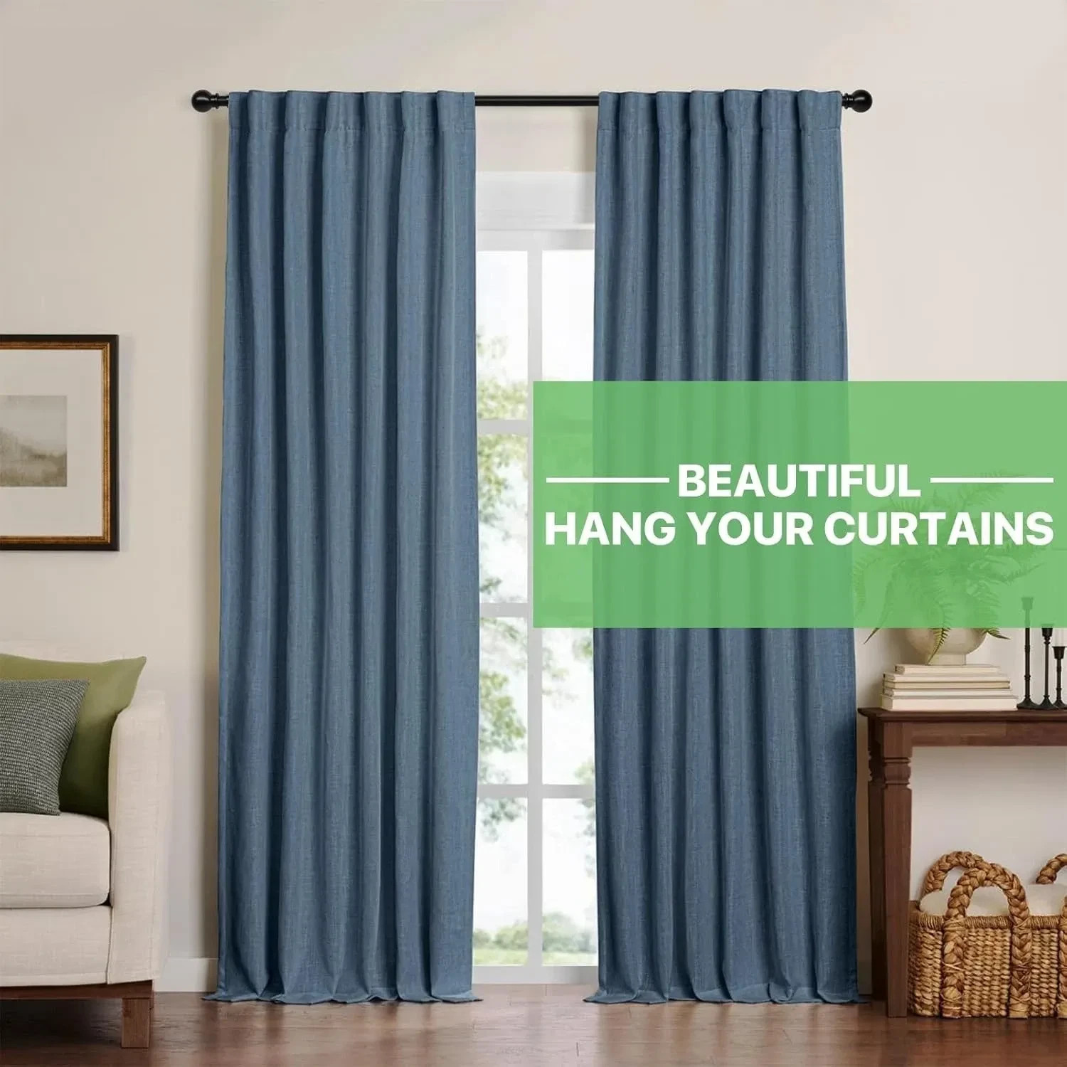 Curtain Rods for Windows 28 to 48 inch, 5/8 inch Black Curtain Rod Set with
