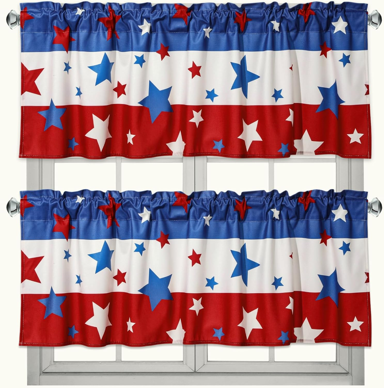 2 Pack Red White Blue Star Curtain Valance 54×18 Inch Patriotic Window Decor