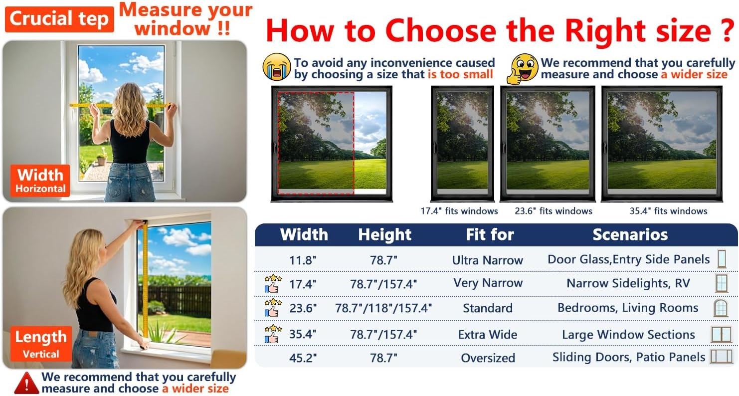 Static Cling One-Way Window Film – Privacy & Heat Control for Homes 11.8×78.7in
