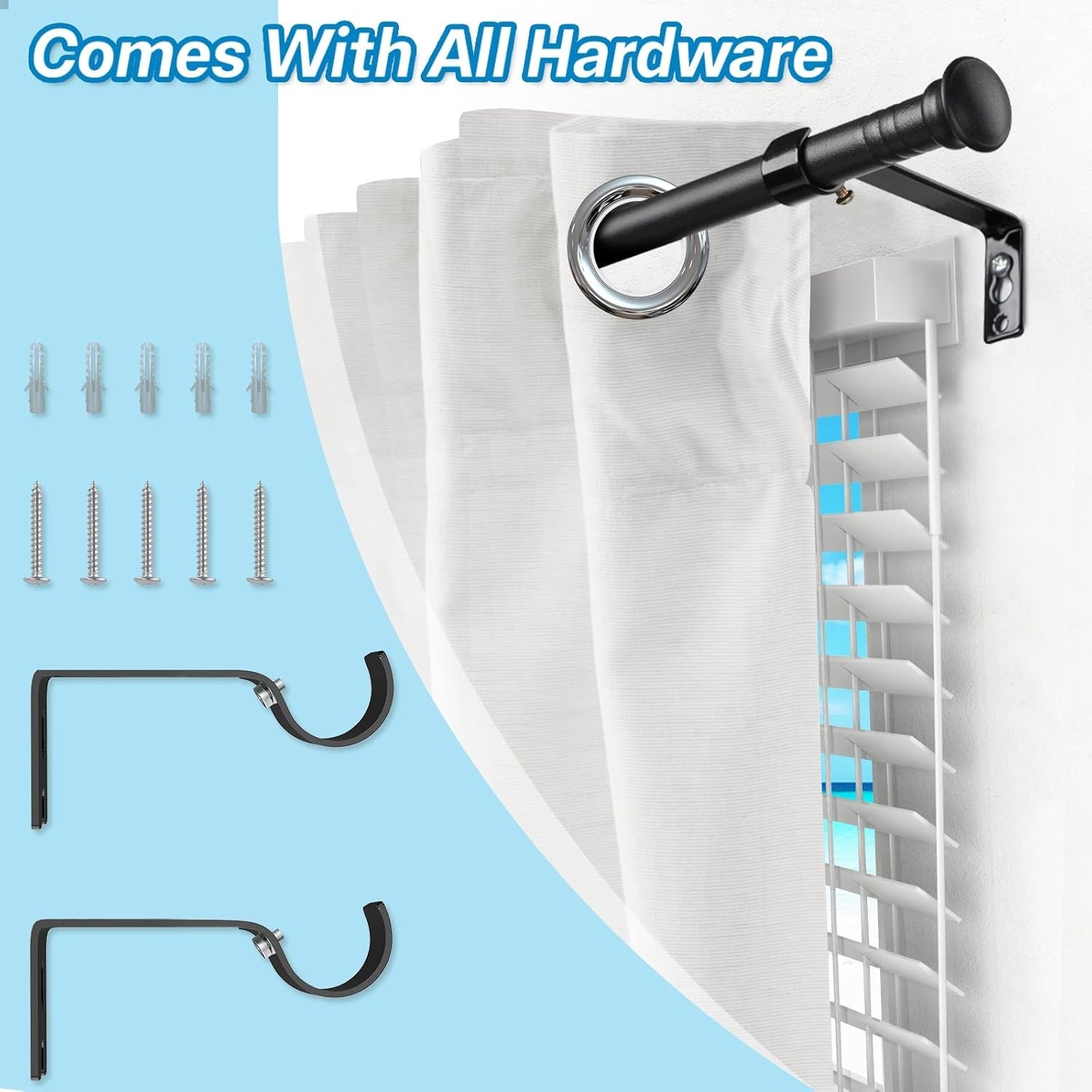 Black Curtain Rods For Windows 28 To 48 Inch 5/8 Inch Small Decorative Matte