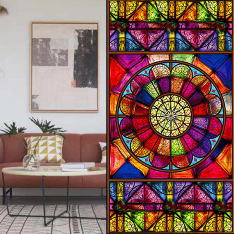 Retro Luxury Static Stained Window Film Church Balcony Window Decor NEW