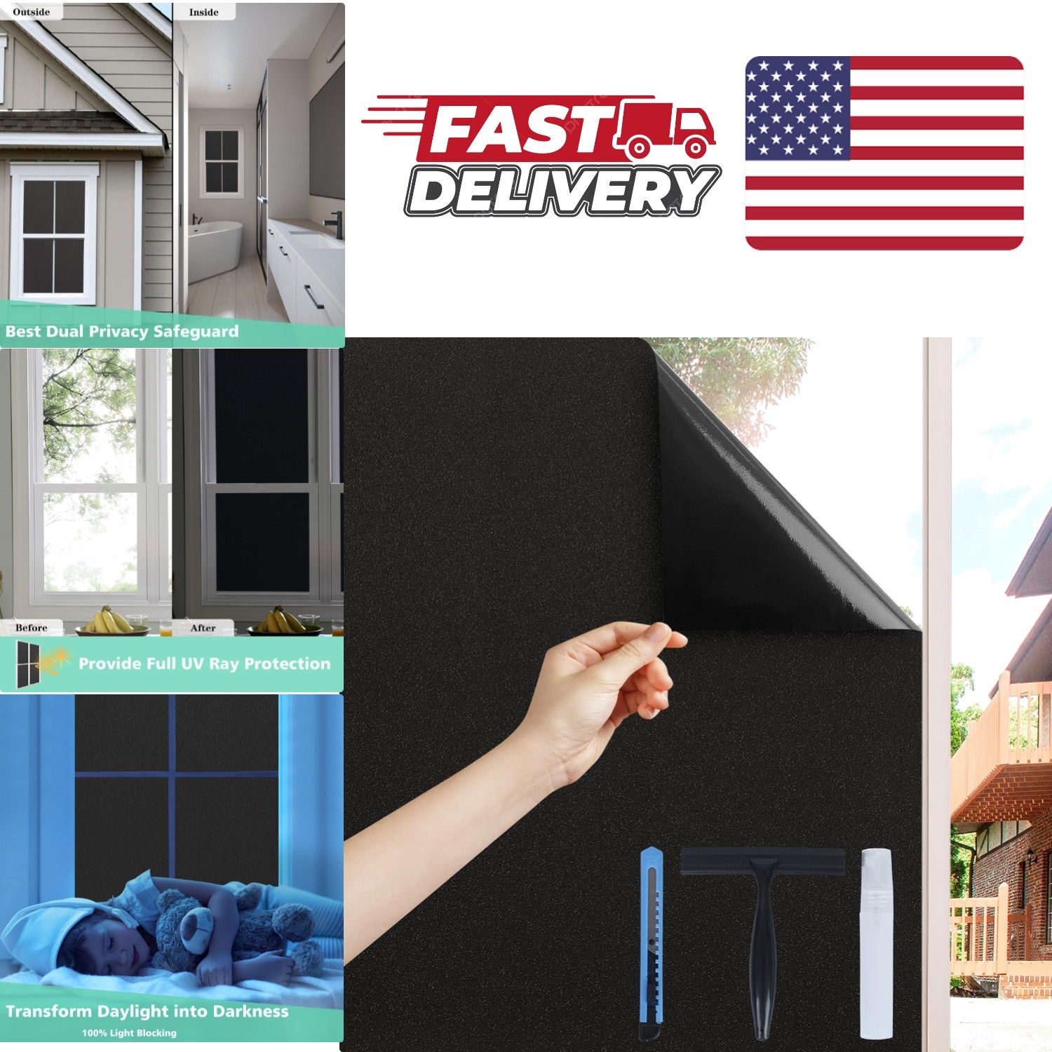 Blackout Window Film 17.5 x 78.7 Inches Frosted Black Privacy Vinyl Static Cling