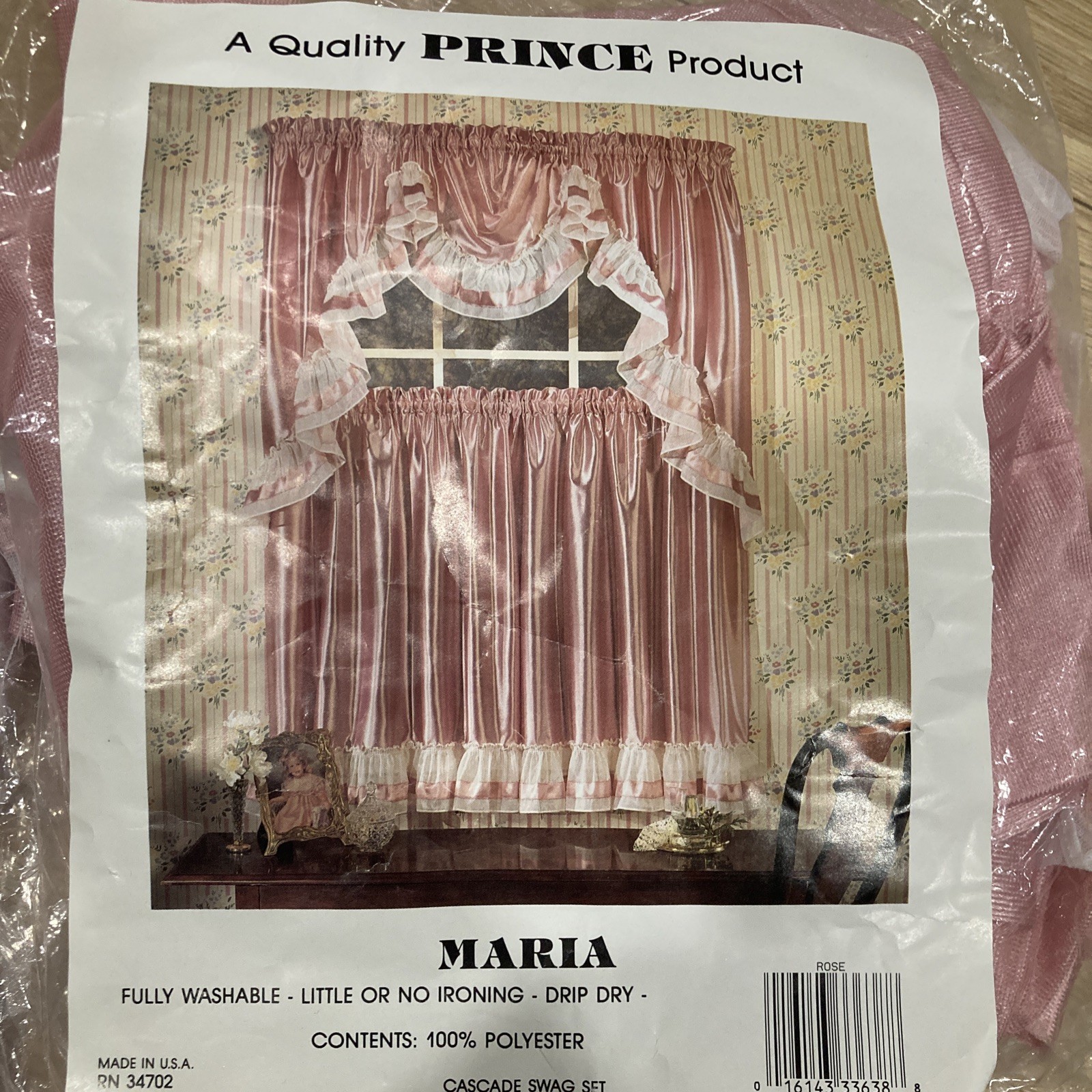 VTG Maria Ruffles Polyester Tiers 30”W/35”L Cascade Swag 60”W Set Made In USA