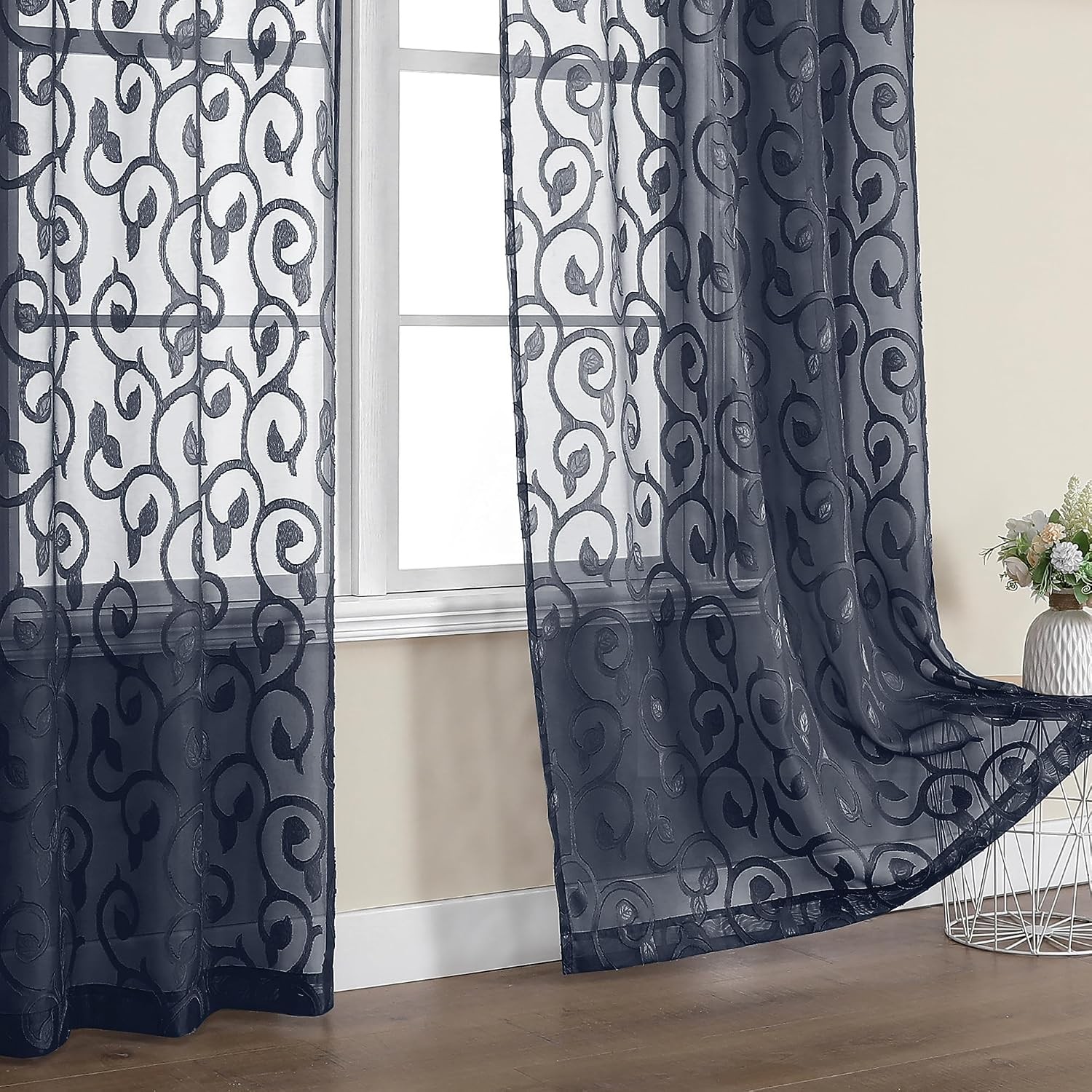 Furman Navy Blue Semi Sheer Curtains 72 inches Long for Bedroom Living Room 2 Pa