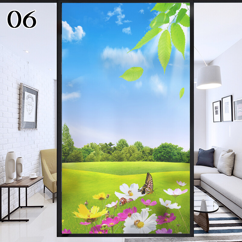 Frosted Window Film Decorative Seaside Beach Glass Stickers Static US