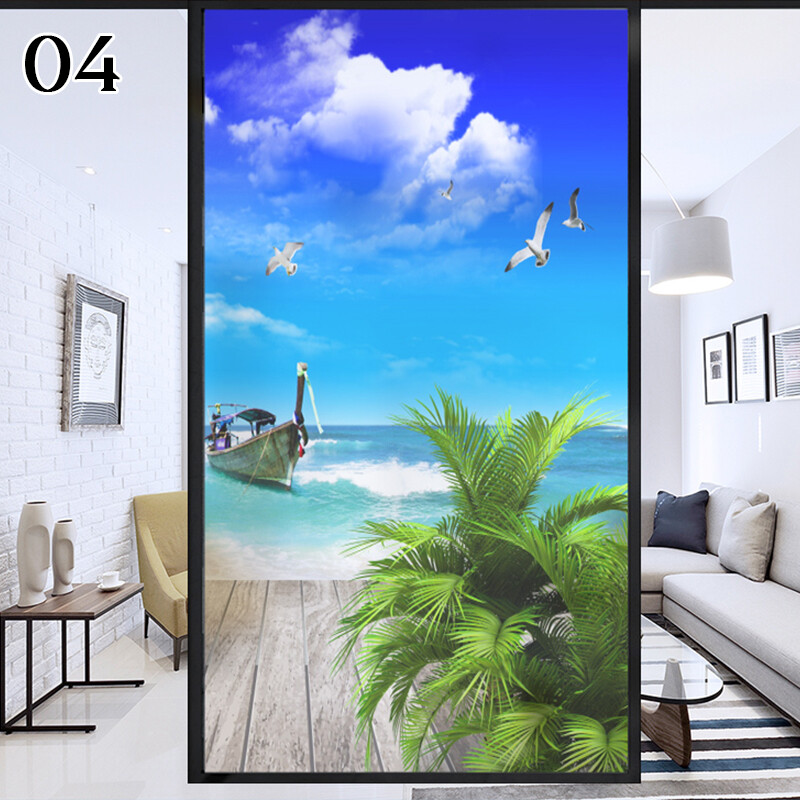 Frosted Window Film Decorative Seaside Beach Glass Stickers Static US