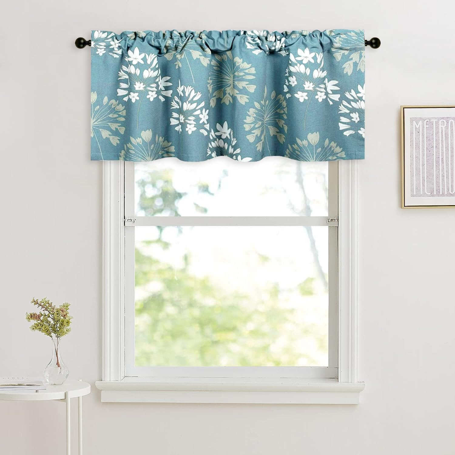 1PC VOGOL Floral Pattern Kitchen Valance for Window, Rod Pocket Linen 52 x 18