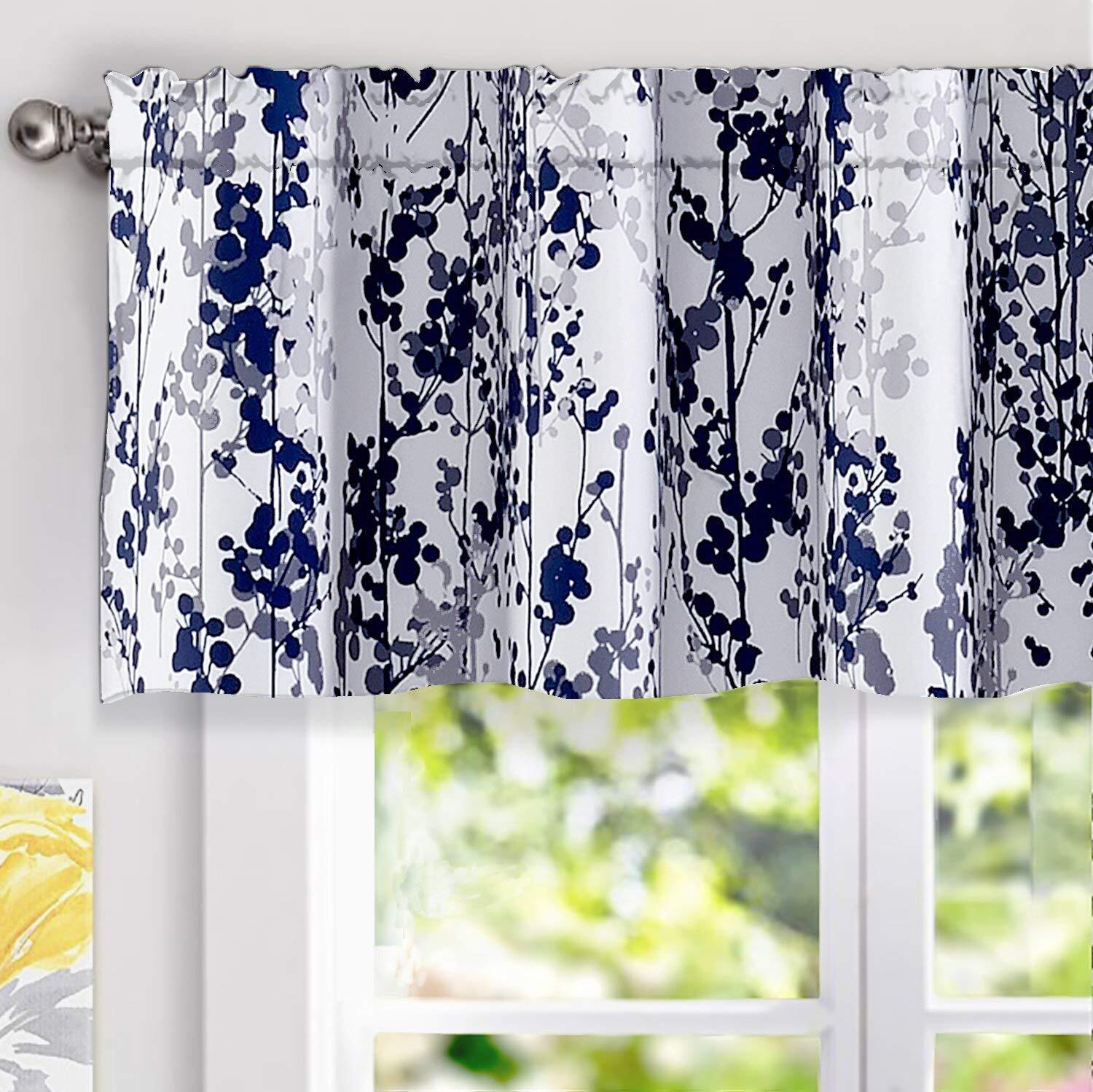 1 Pc Leah Abstract Floral Ink Painting Valance Thermal Insulated Window Curtain