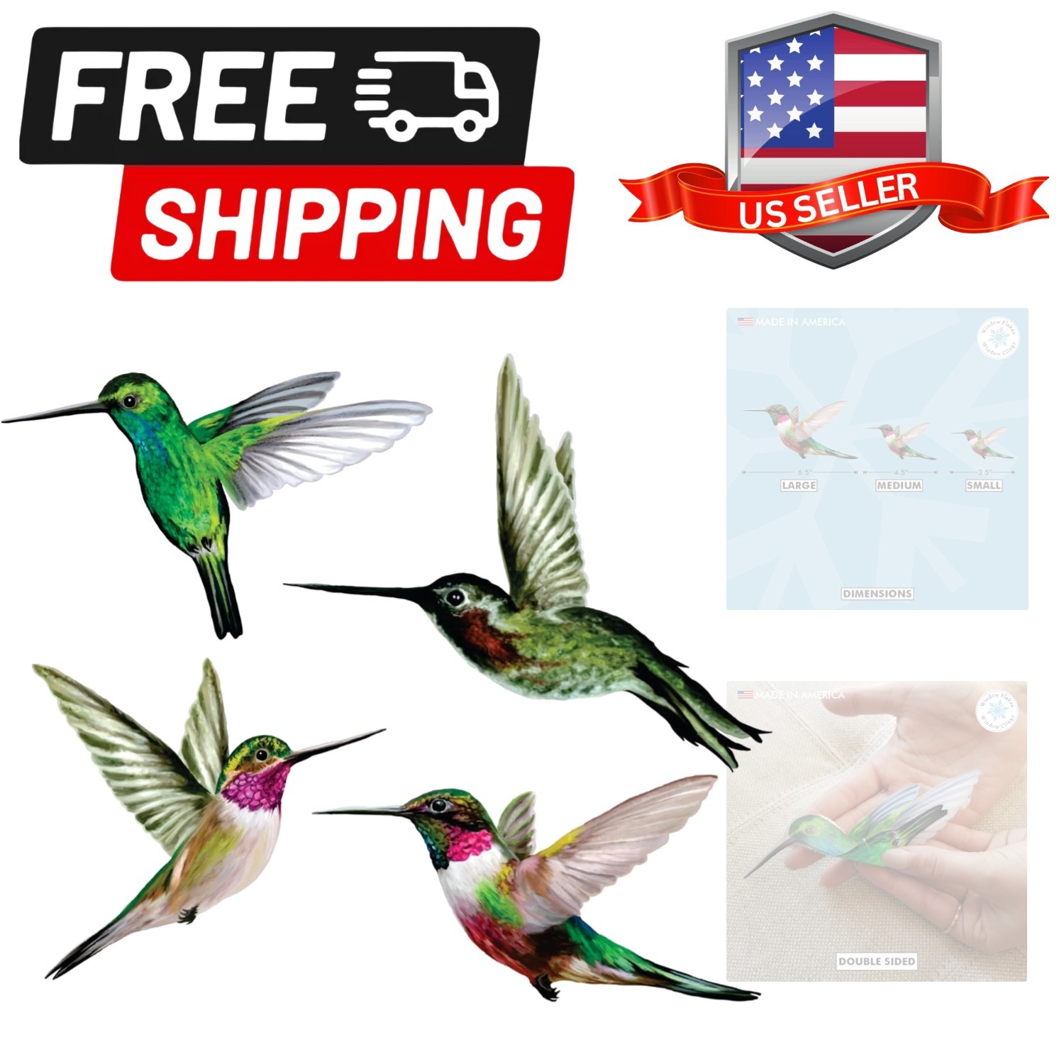 4 x Hummingbird Window Clings for Glass Safety on Doors, Windows and Panels. …