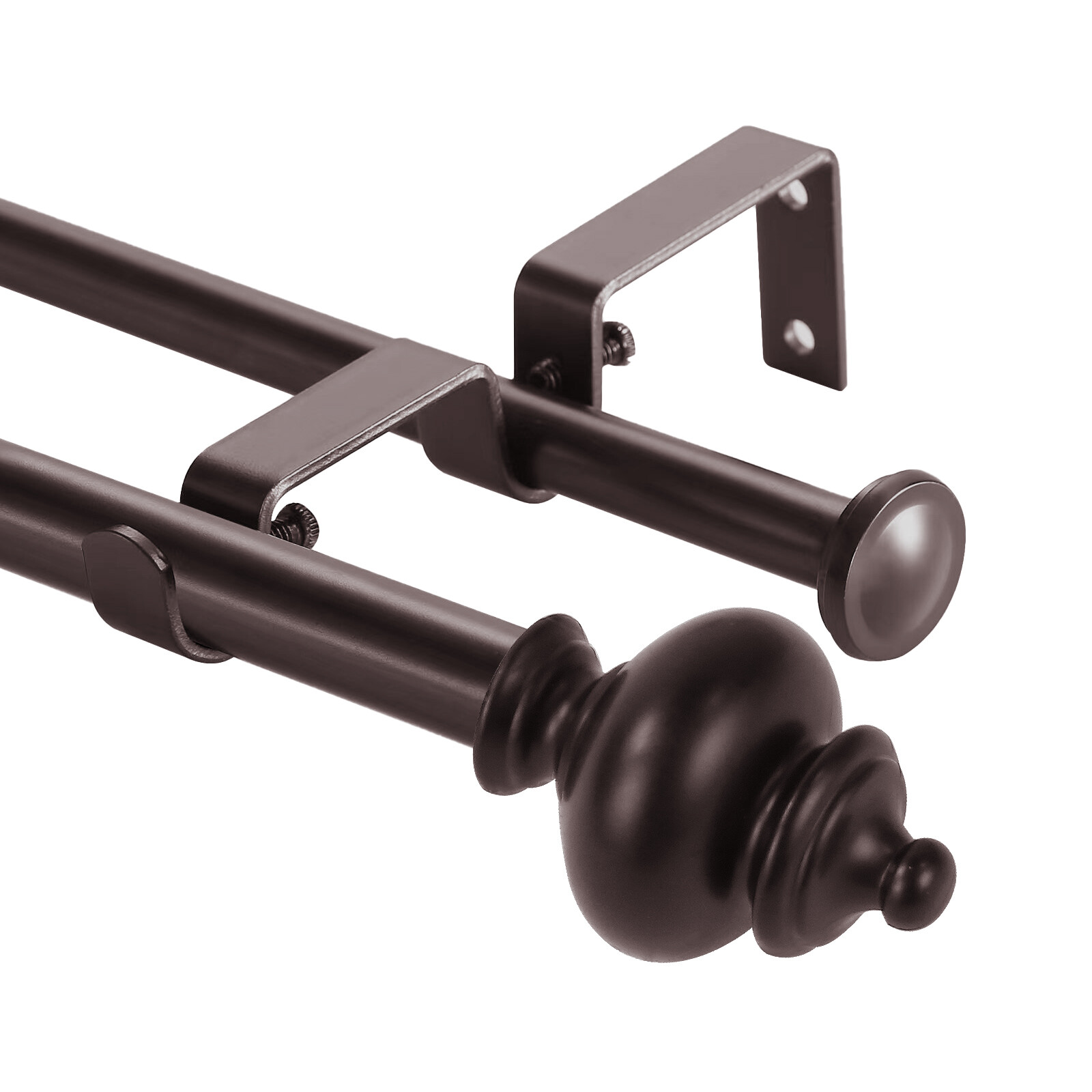 5/8″ Round Urn Adjustable Double Drapery Curtain Rod, 28″-48″/48″-84″,84″-120″