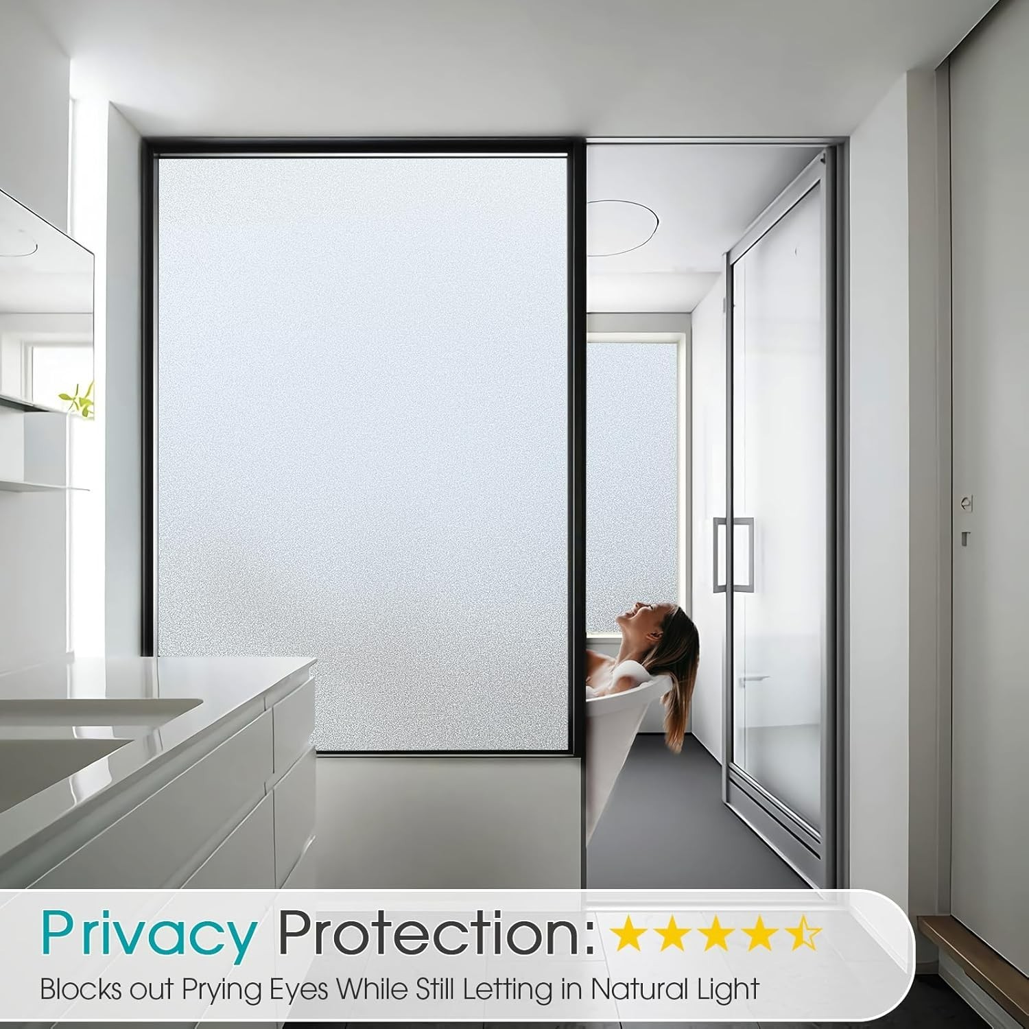 Frosted Glass Privacy Film 17.5 x 78.7 Inch – UV Blocking, Anti-Glare, Renter…