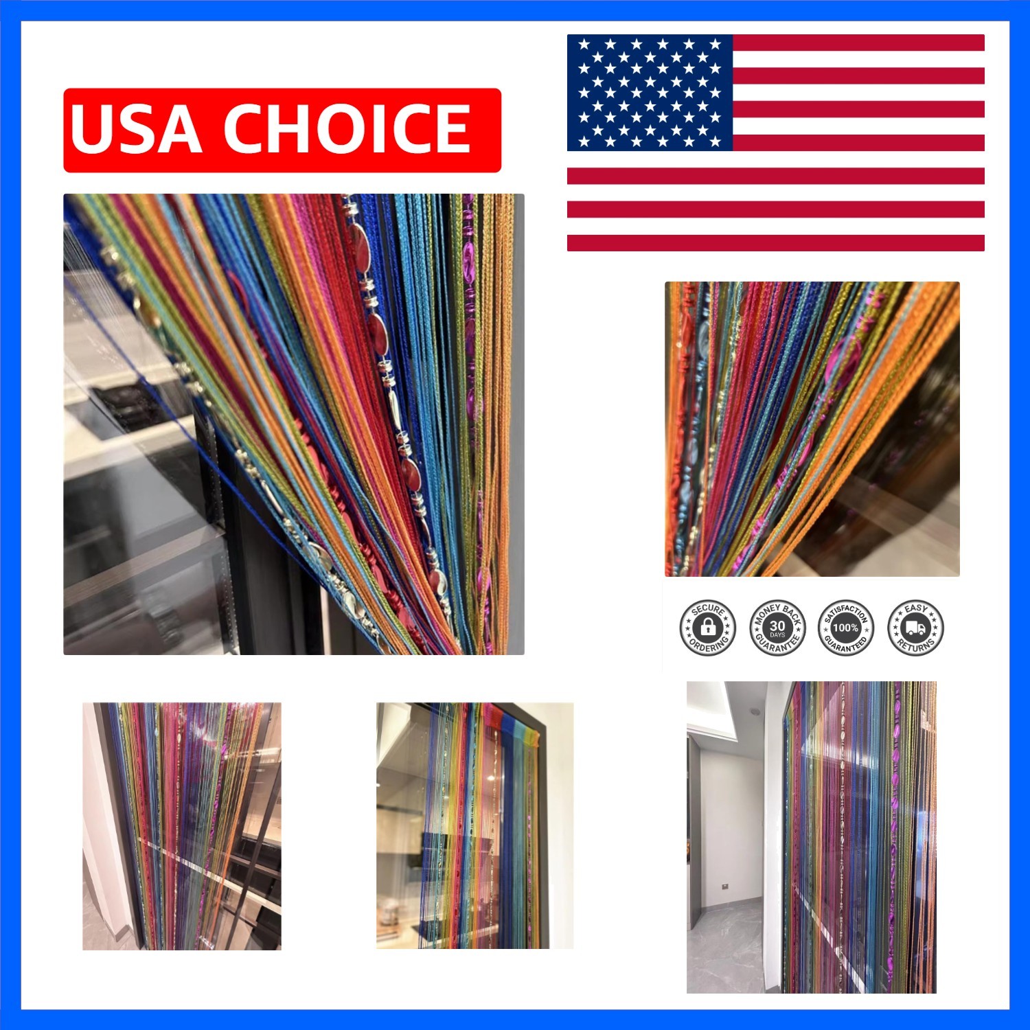 100cmX200cm Decorative Door String Curtain Beads Wall Panel Fringe Window Roo…