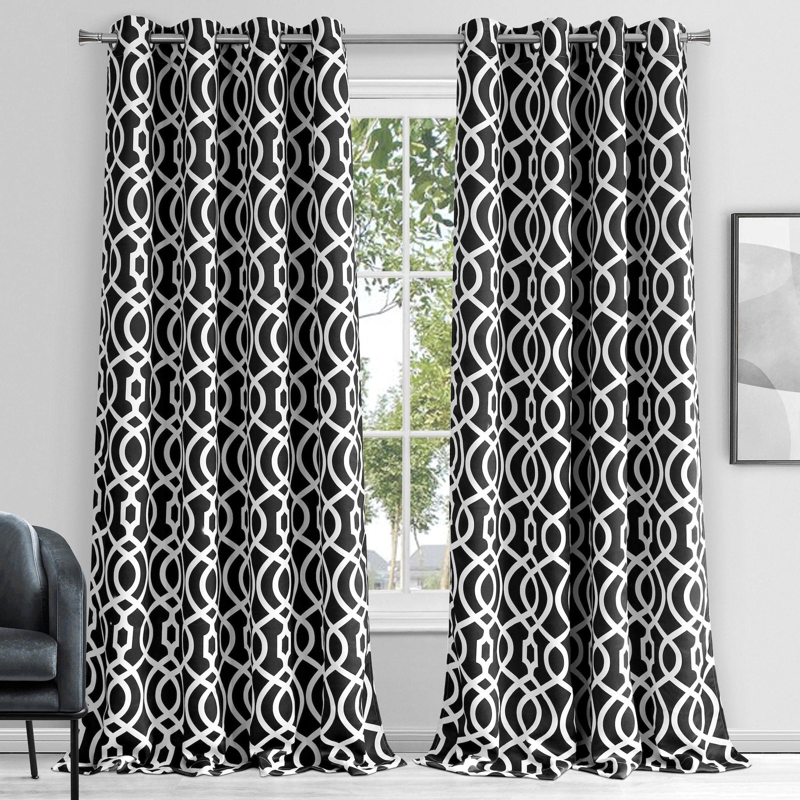 84″ Jet Black Trellis Black Out Window Curtain Panel