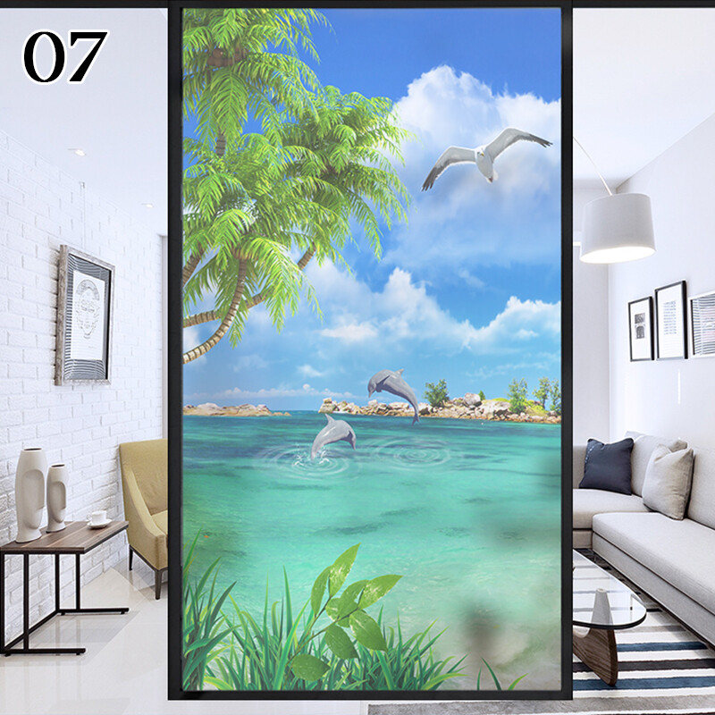 Frosted Window Film Decorative Seaside Beach Glass Stickers Static US