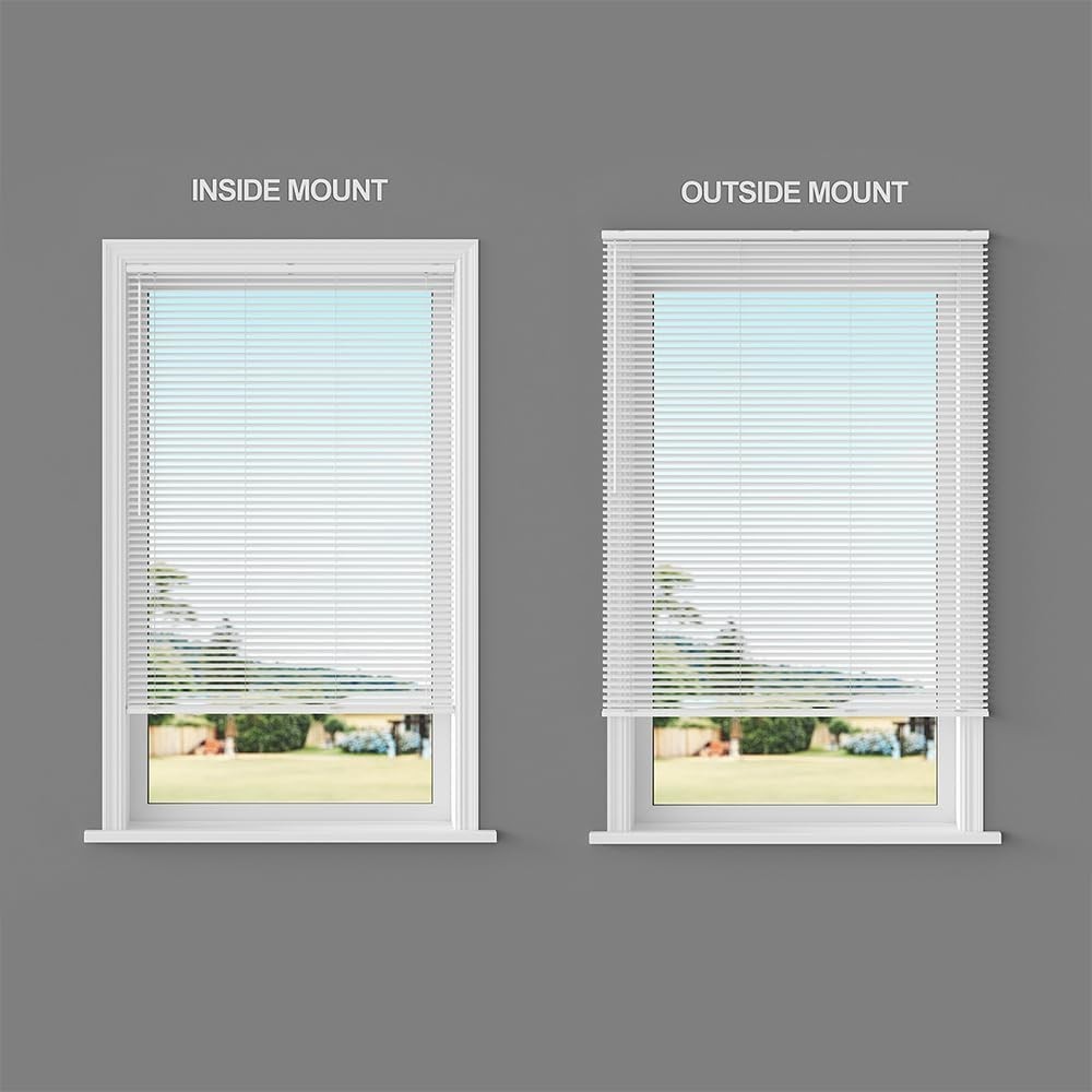 Window Blinds Mini Blind 1″ Slat Vinyl Venetian Blinds – 24″ W x 64″ L – White