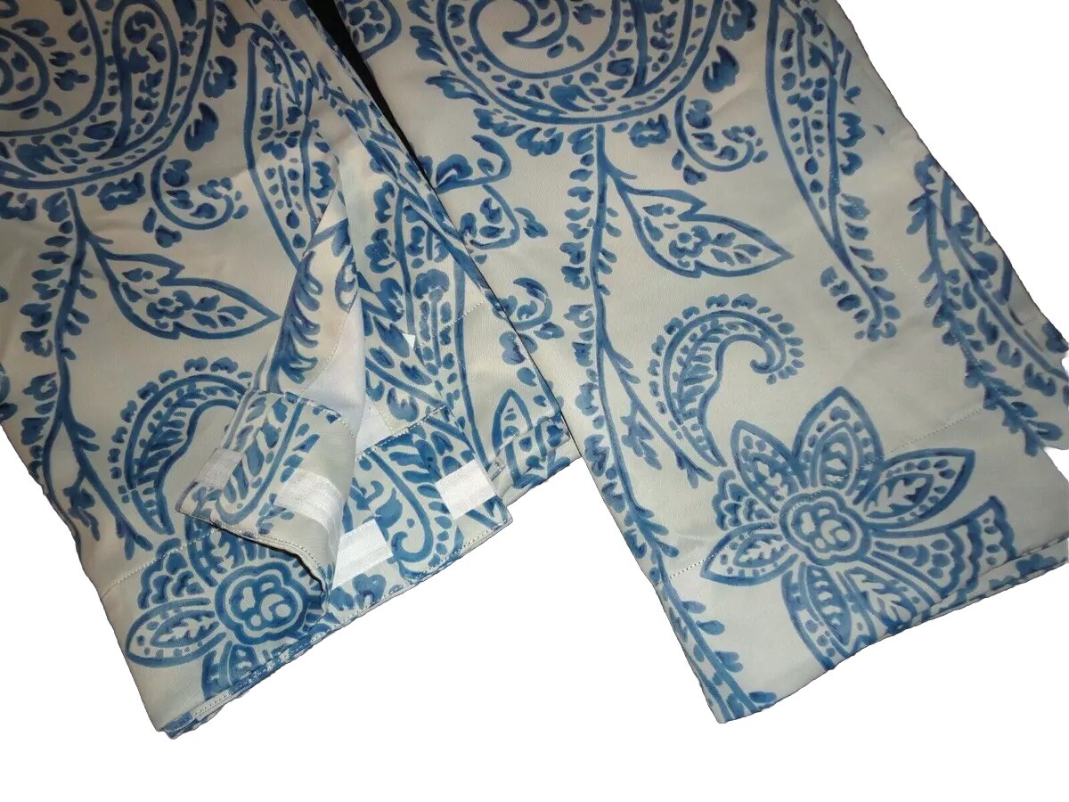 EXCLUSIVE FABRICS BLUE TEA TIME CHINA PAISLEY FLORAL (2) PANELS CURTAIN 49X96